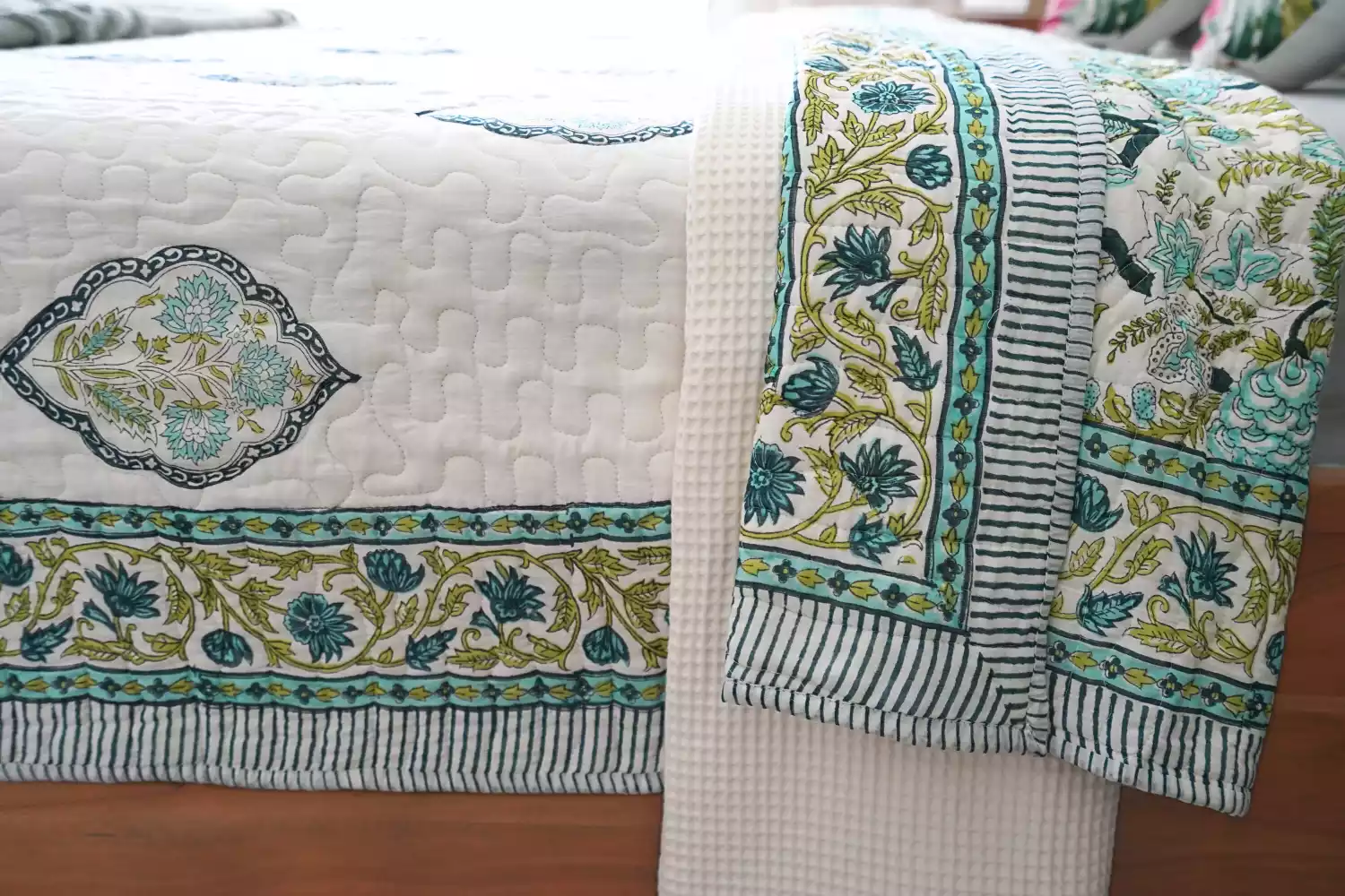 Nidra – Green Block Printed Cotton Quilt