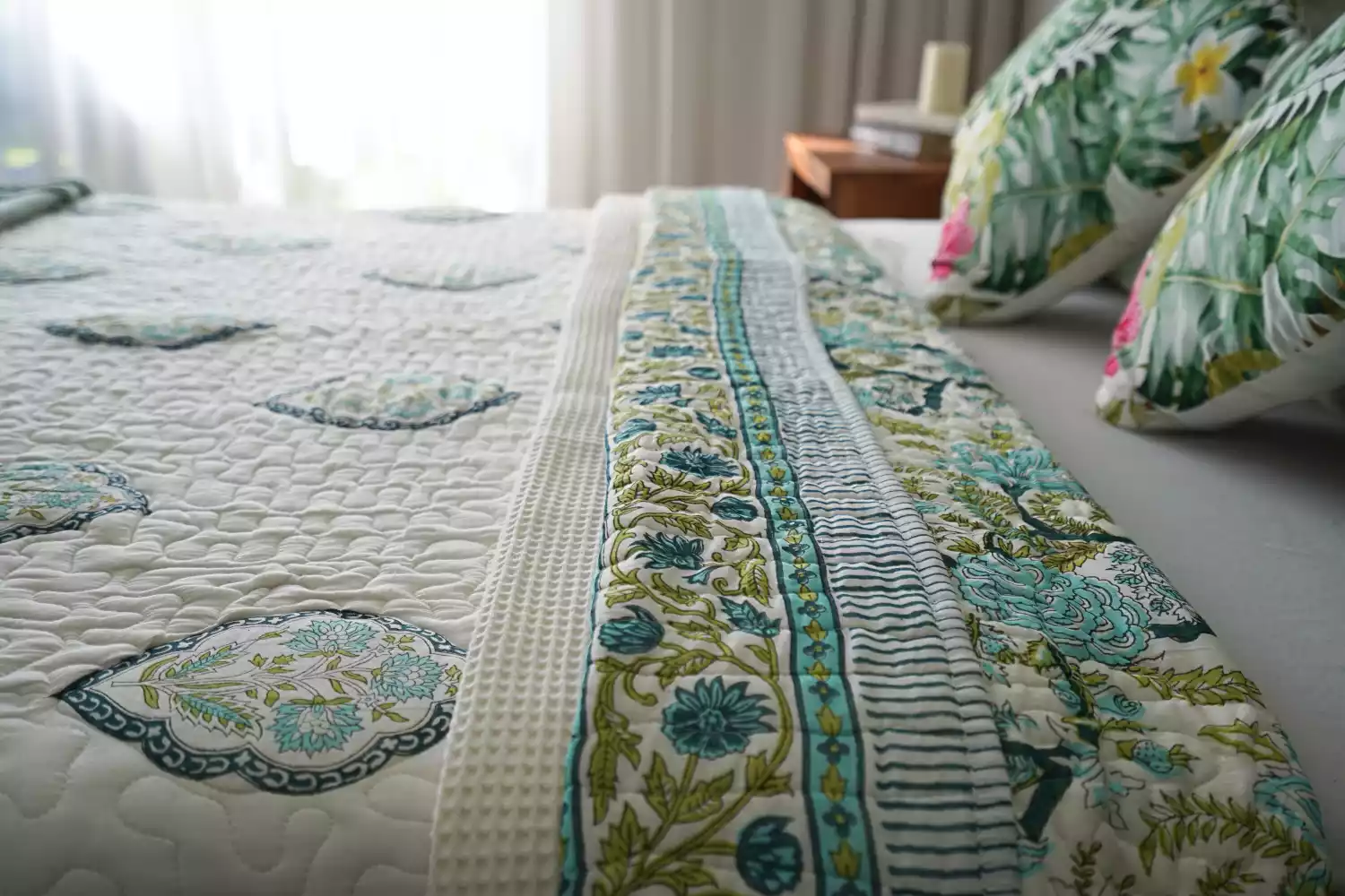 Nidra – Green Block Printed Cotton Quilt